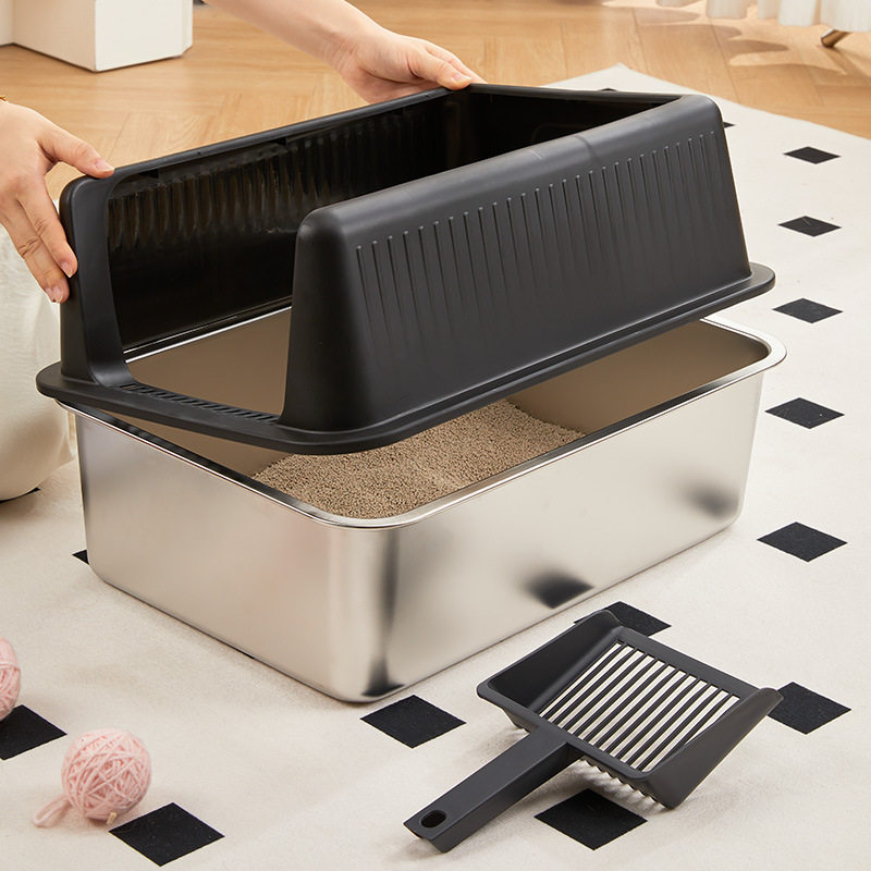 超大号猫砂盆不锈钢大猫加大多猫防臭全封闭式特大号防外溅高围栏