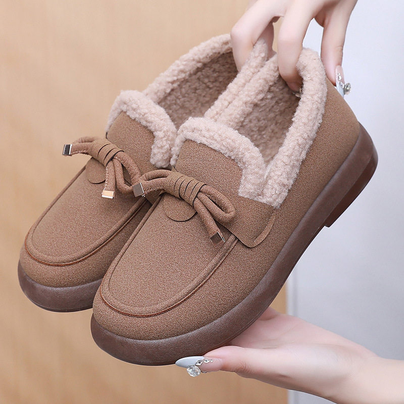 棉鞋女款冬新款加绒一脚蹬雪地靴防滑保暖棉靴时尚豆豆鞋妈妈棉鞋