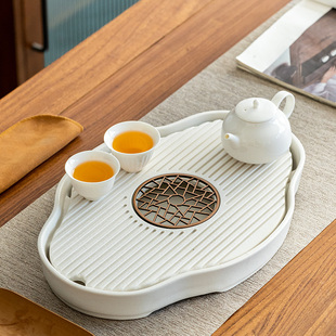 简约茶台蓄水排水式 晟窑陶瓷日式 茶盘办公室家用会客功夫茶具茶托