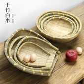 竹青丝簸箕精编圆簸箕特色纯手工水果篮洗菜篮沥水篮馒头筐竹篓