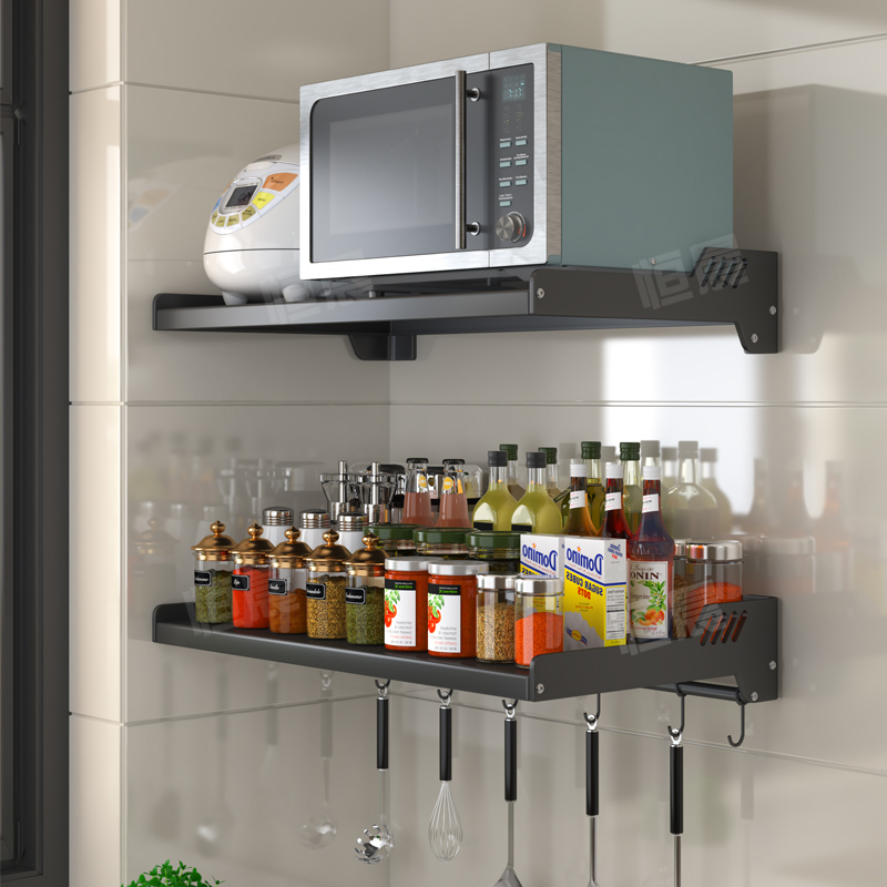 不锈钢微波炉置物架免打孔挂墙上烤箱支架壁挂式厨房收纳架挂架子