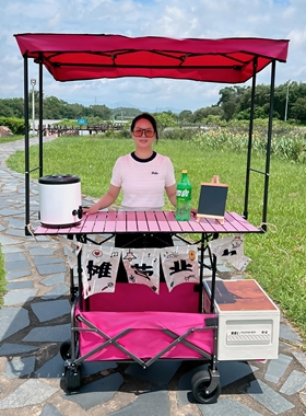 摆摊小推车遮阳棚可升降桌子露营车折叠出摊户外营地车夜市摊位车