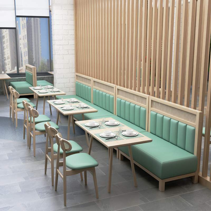 工厂编藤餐椅实木卡座沙发奶茶店咖啡厅桌椅组合中式餐厅茶楼卡座