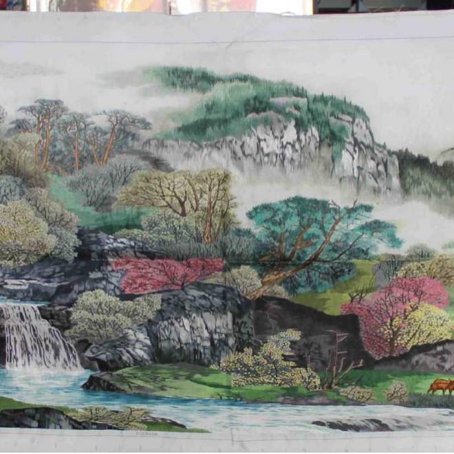 绣绣片单面绣客厅办苏891公议室装饰画苏州手工刺绣山室会水画
