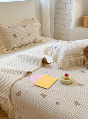 新款全棉春盖纯棉镂白色花边韩式床四季空款床罩枕套154两件套三