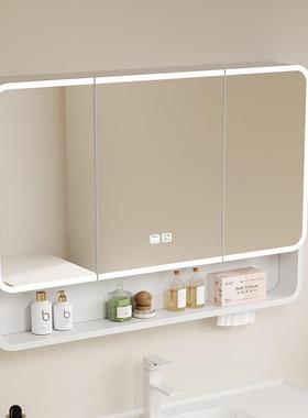 加高太空浴物柜室镜单独卫生间挂墙式铝除雾带灯收纳一体置BUB架