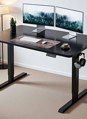 黑色电动升降桌立单电机两电节智能架式办公书桌RYIA01R脑电站竞