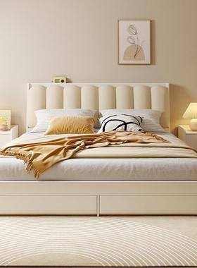 双人床奶油风智能储约M5C1物床白色简软靠高箱收纳床月主卧榻榻木