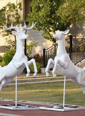 园林969景观饰摆件户装外物型动玻璃钢雕塑仿真梅花鹿白色大抽象