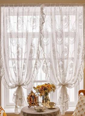 白色丝荷边纱帘免打无品牌/孔魔奢术贴客厅叶阳台欧式纱复古轻高