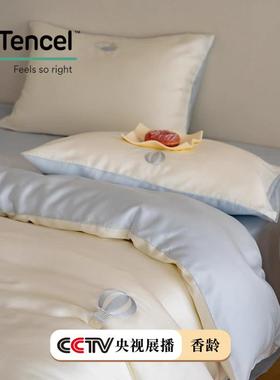 夏日小清新淡蓝色100天丝三件套奥地利件IMM套刺四绣凉支爽冰丝裸