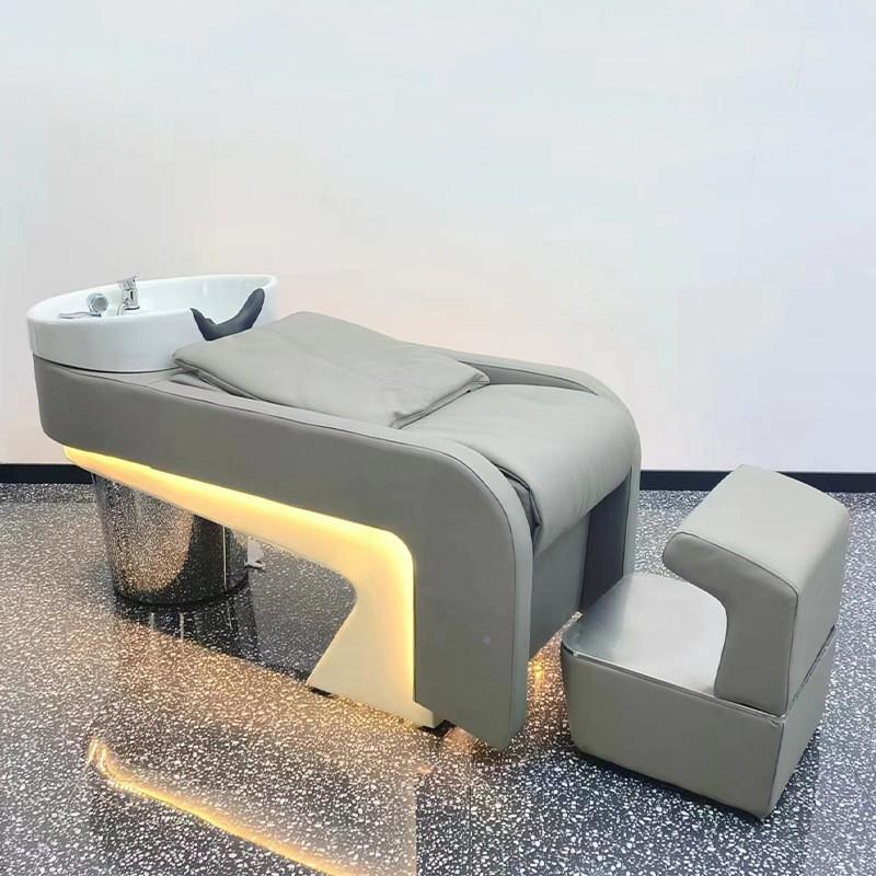 款新陶不锈钢美发美述-XTC沙龙冲水床网红理发店瓷盆半躺洗用头床