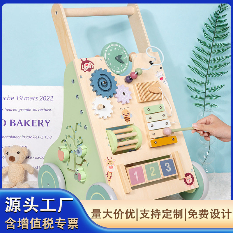 儿童木制早教多功能敲琴齿轮学步车婴儿宝宝防侧翻走路手推助步车