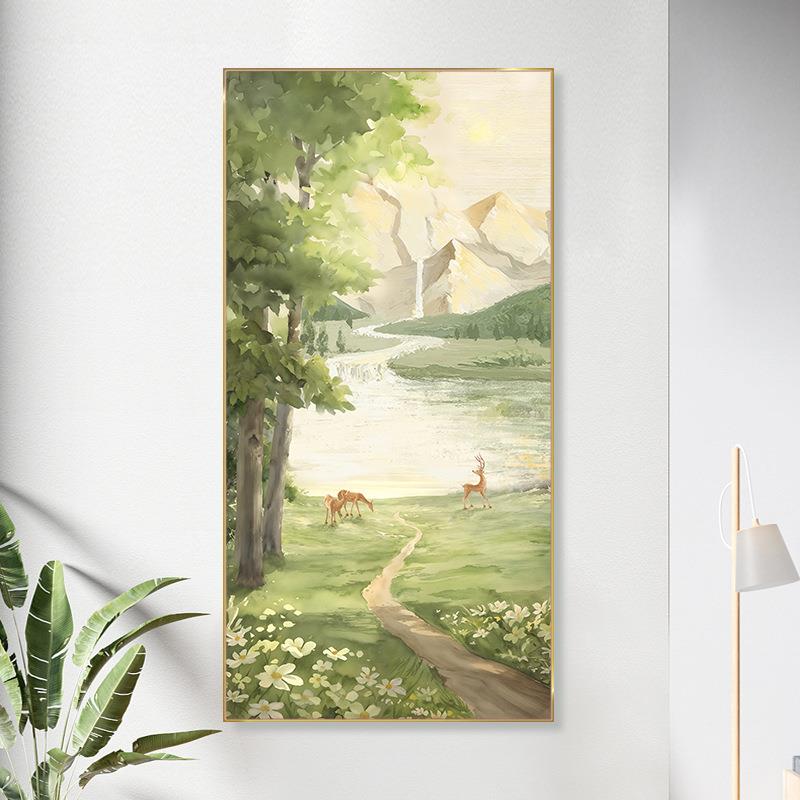 玄关装饰现代画简约奶客风厅走廊过道壁画样板间小81005清油新晶