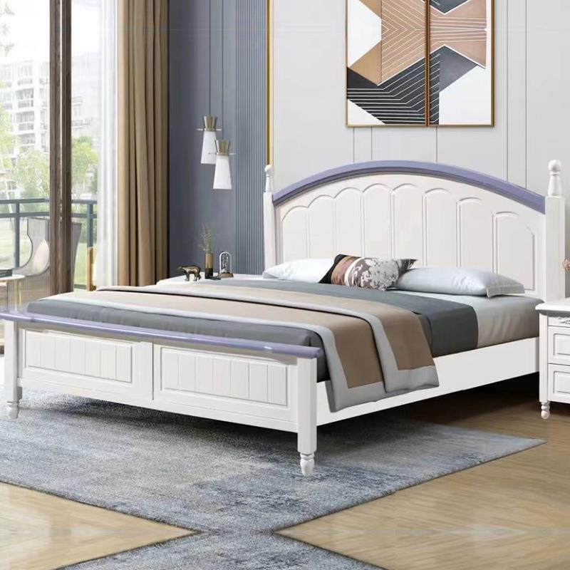 主卧美式实木床18J512.米现白代轻奢双小人床1.5米韩式蓝色儿童高