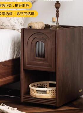 复你古窄床头柜JWO卧室小型现代简约收超纳柜迷实木床边柜边简易
