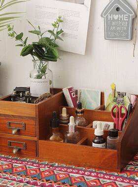 H6K抽屉z式化妆整理复收纳盒ak梳ka桌面妆桌面TQU整理木质书古桌