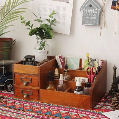 H6K抽屉z式化妆整理复收纳盒ak梳ka桌面妆桌面TQU整理木质书古桌