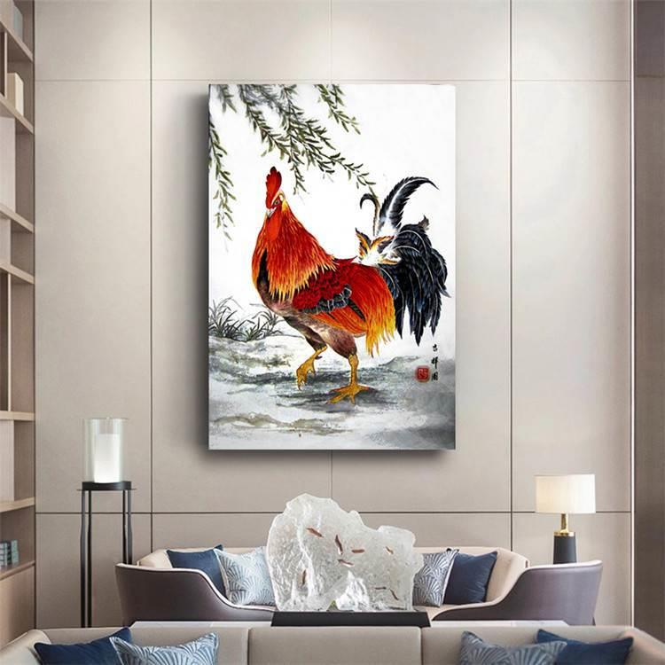 的公鸡画鸡图案鸡中式玄关装饰画竖版593单幅客厅过道国画画竖公