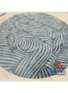 现代客约灰色格子圆中式厅茶简几地毯形NYU手工腈纶餐厅书房卧室