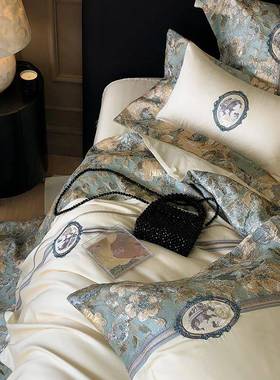 XE310S长绒棉件套纯棉花905卉被套轻奢风欧式裸四睡亲0肤床I上用