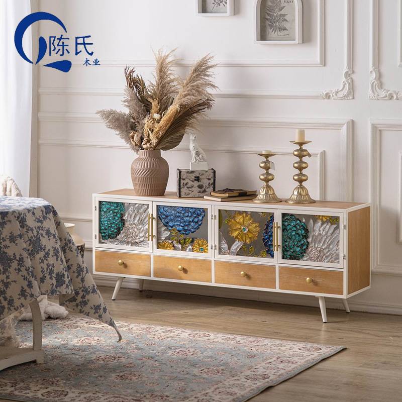 欧式入户玻璃彩绘玄关柜家用客厅装饰柜收纳柜茶水间组合收纳柜子