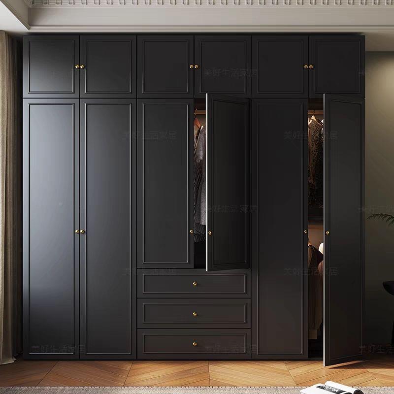 式复721古法ENF级欧风松实木颗粒板家用黑卧室组合衣柜小户型色柜