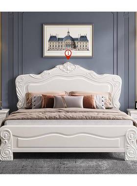 欧式6985白色实木床1.8米人双床式简约现代高主箱雕花卧公主床美