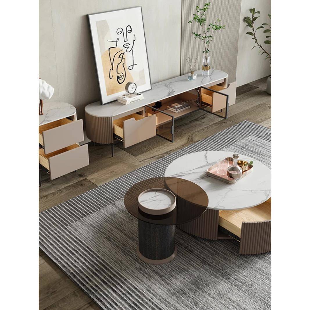 2025新厅款轻奢岩板茶组合现代简茶约几YT-005几桌客家用网红圆形