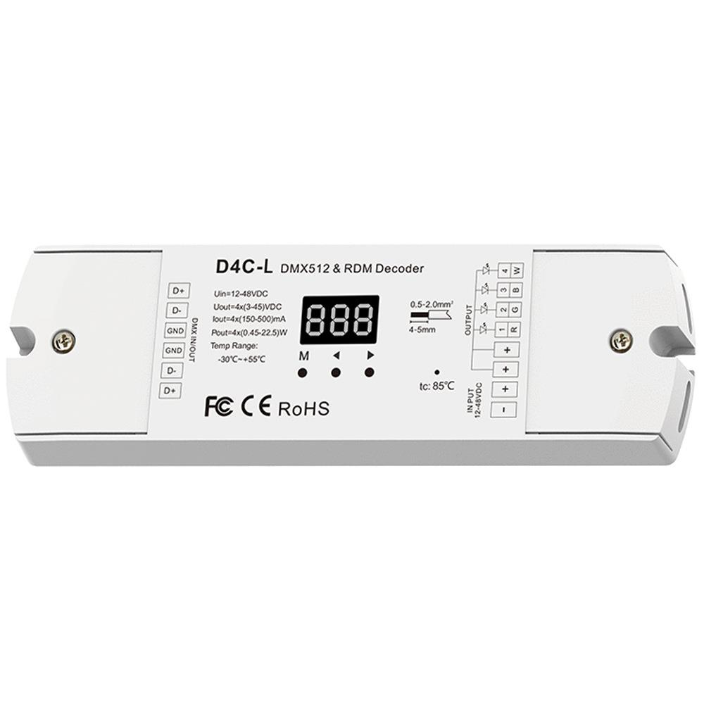 D4C-L4通道恒流DMX512RDM解码器4*3-45V150-500ma90W数码显示