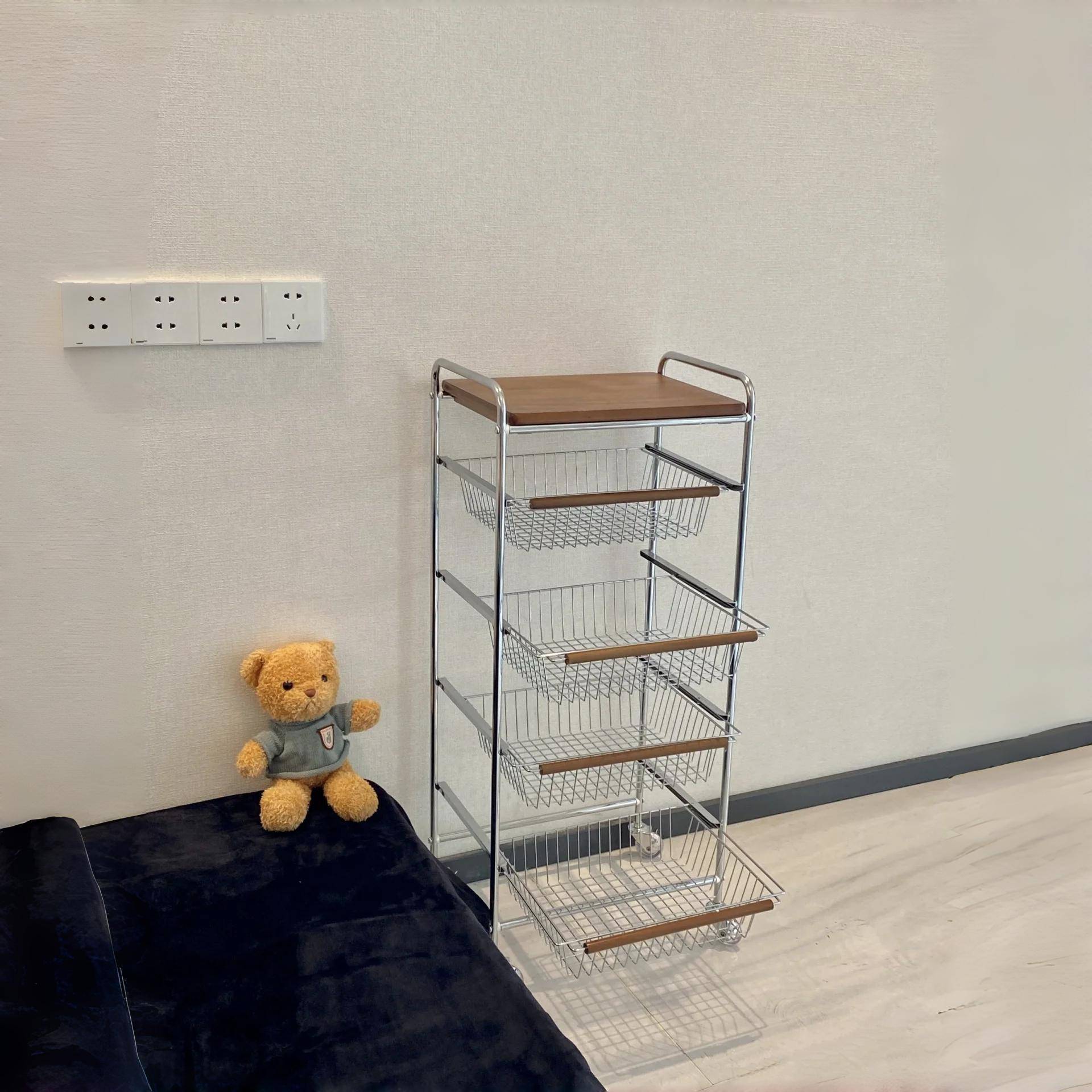 中古风厨房置物架家用多层玩具收纳架大容量可移动小推车置物架