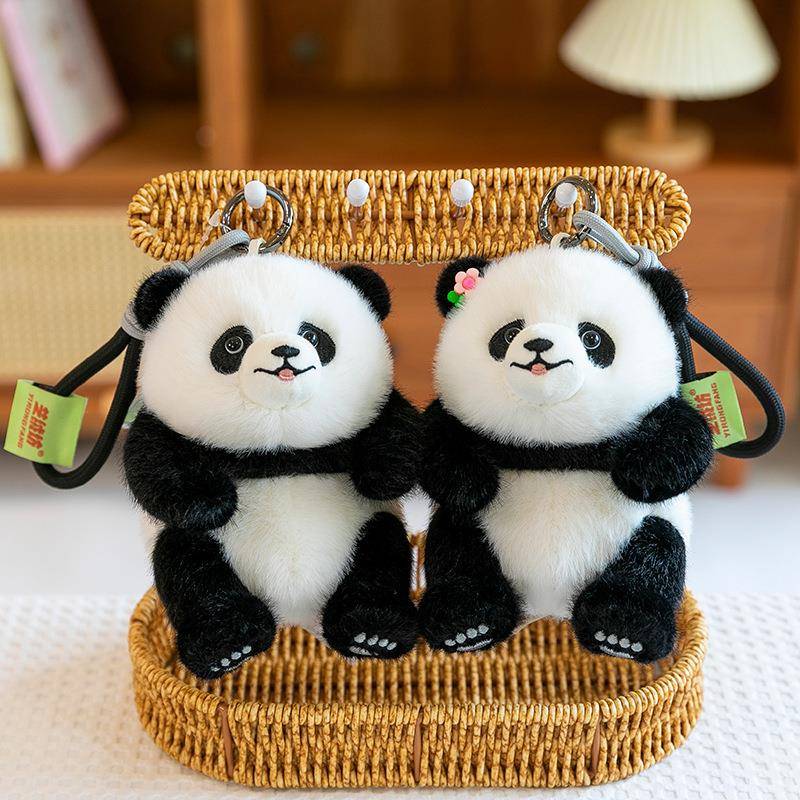 新款花花小奶熊猫背包书包挂件精品毛绒玩具钥匙扣小公仔玩偶挂饰