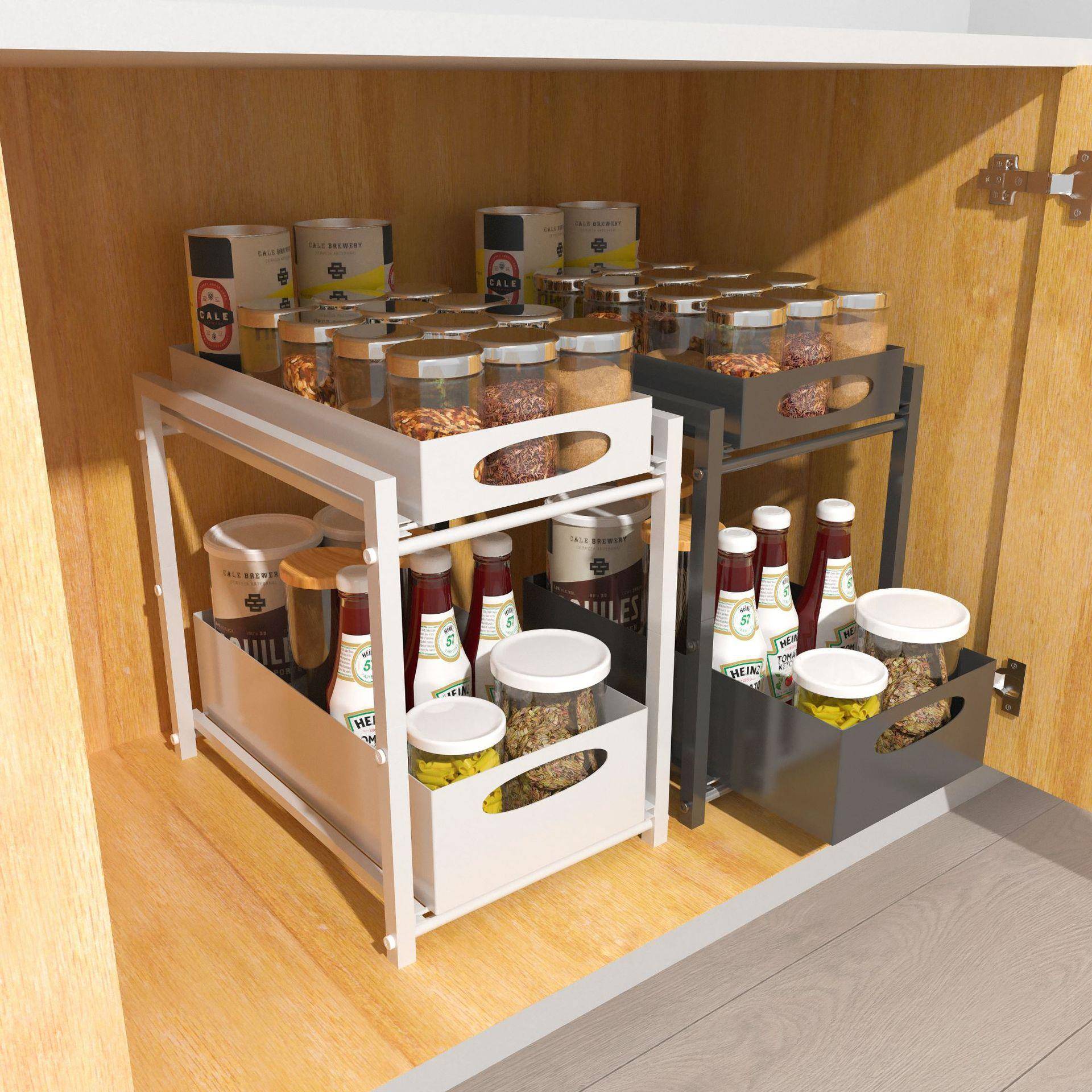 抽拉式下水槽置物架厨房水池下拉篮橱柜内分多层收纳架下水槽置