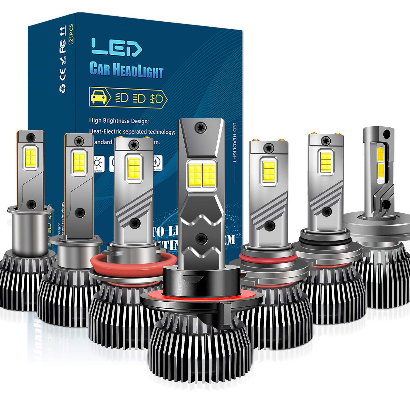 大功率双铜管白光汽车led大灯12V24V灯泡4300K黄金光3000K雾灯h13