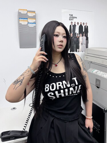 “Born To Shine”甜酷风ins感烫钻蕾丝拼接高弹棉氨春夏吊带背心
