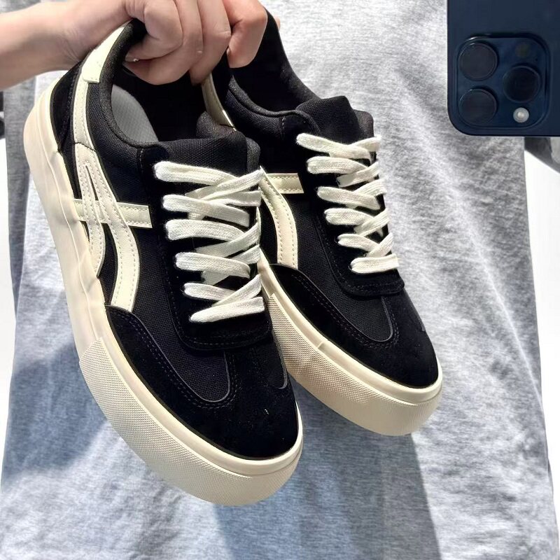男款低帮帆布鞋小众青少年2025爆款休闲板鞋子男学生潮牌黑色男鞋