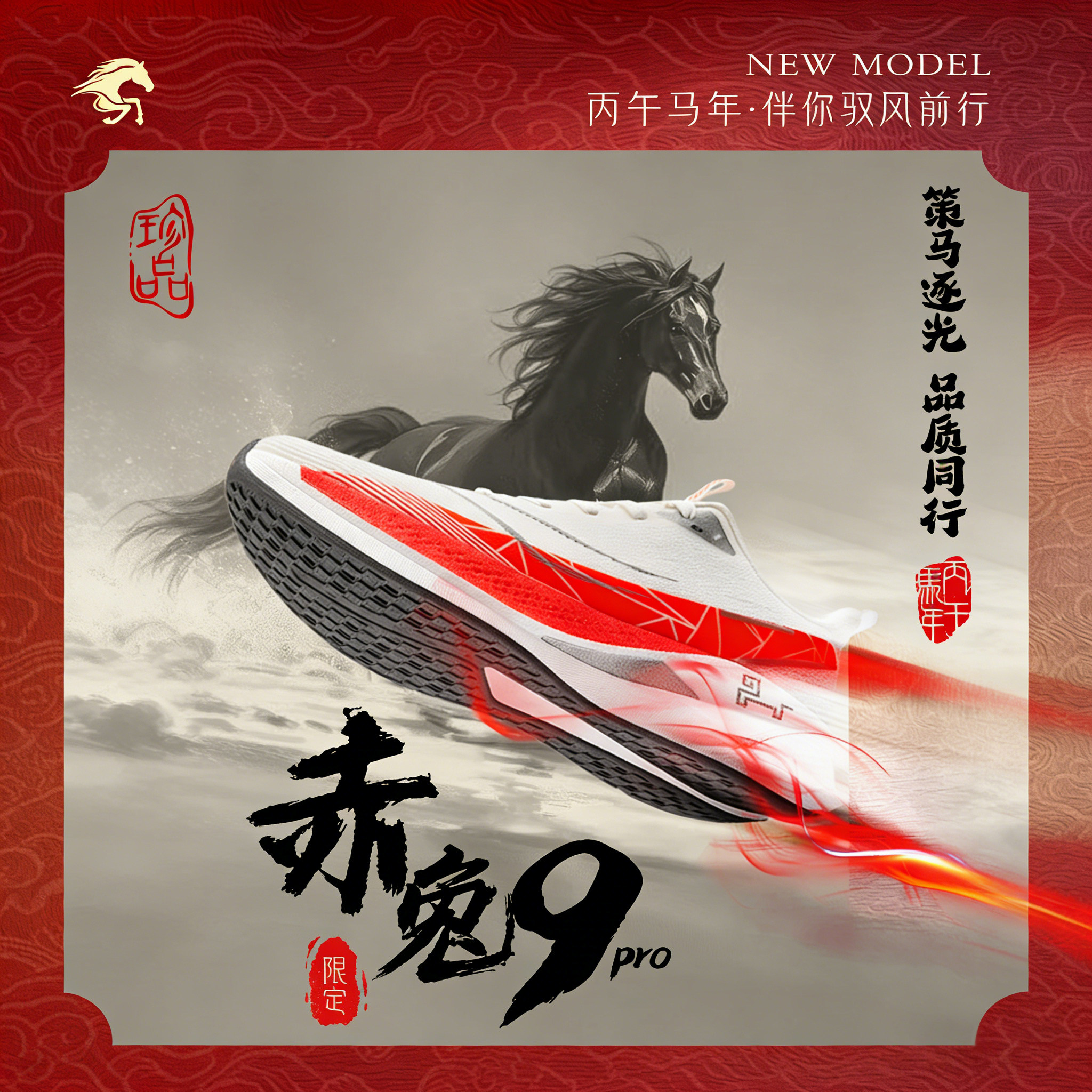 赤兔9PRO碳板跑鞋男马年限定儿童专业运动鞋青少年红色减震跑步鞋