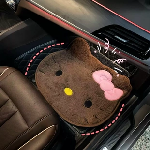 黑皮kitty汽车脚垫副驾驶女卡通耐脏防滑凯蒂猫脚踏地毯地垫通用