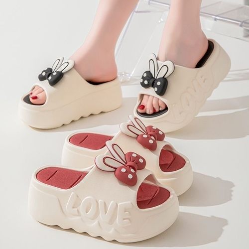 厚底拖鞋女夏季高跟室内居家时尚蝴蝶结浴室凉拖鞋夏增高防滑外穿