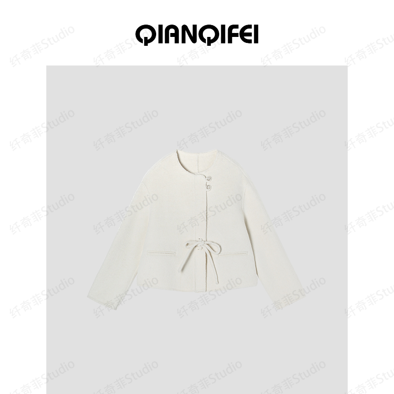 11-20F C 新款韩系小个子圆扣系带短款双面大衣 2506