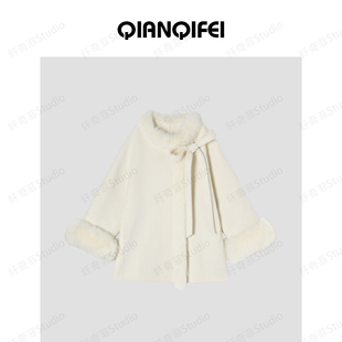 落跑甜心 新款 千金风大毛领蝴蝶结双面大衣 2561 29H