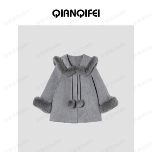 17H 甜美娃娃领披肩毛球双面大衣 新款 2531 雪媚娘