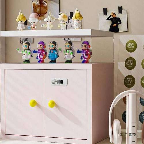 桌面铁皮对开门收纳柜办公室家用小型密码锁文件柜宿舍保险储物箱