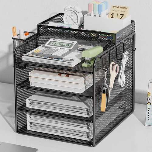 文件夹收纳盒文件架办公桌桌面书立架多层金属文件框工位置物神器