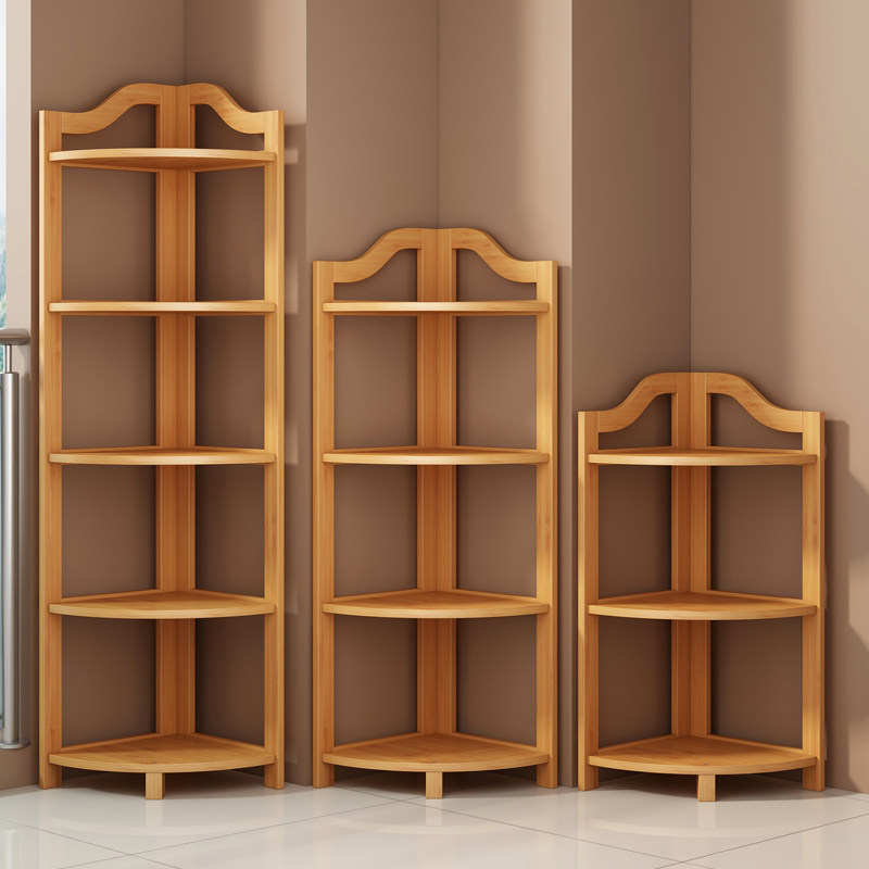 楠竹置物架转角简易多层阳台客厅储物架厨房家用墙角收纳书架落地