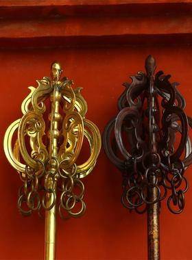 纯铜锡杖九股六股四股禅杖寺院圣僧护法权杖禅杖大号121827环锡杖