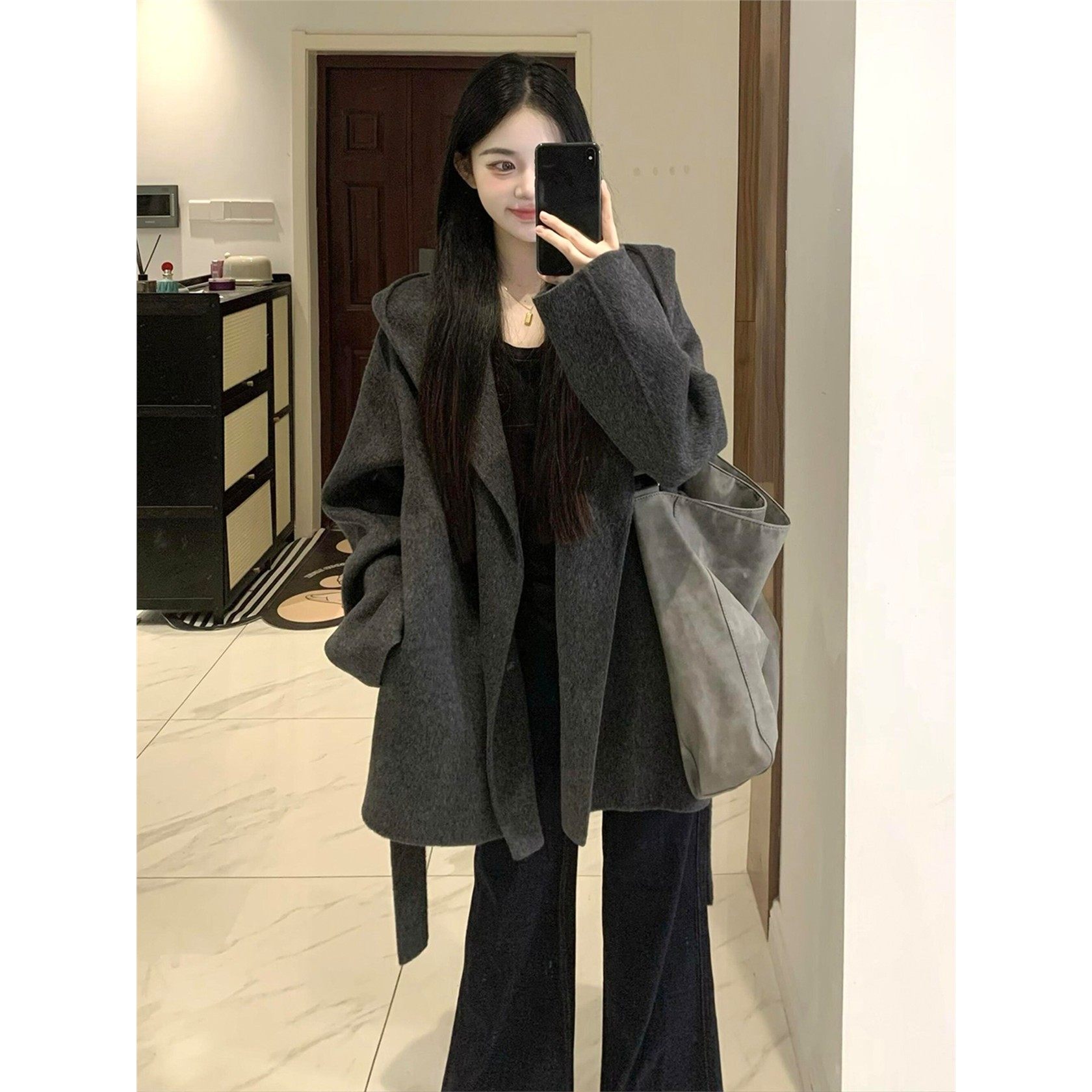 灰色韩系连帽呢子大衣女2025新款毛呢外套小个子赫本风高级感气质,女装/女士精品,毛呢外套,淘宝优惠券,粉丝福利购,淘宝优惠卷