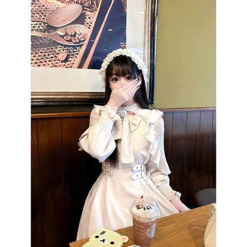 rojita蝴蝶结喇叭袖长袖日系甜美收腰显瘦洛丽塔连衣裙爆款