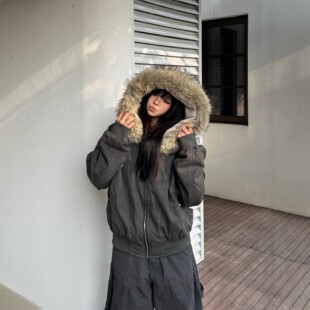 x不是好人 国潮座山雕外套女仿兔毛外套冬派克服cleanfit短款棉衣