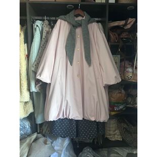 日系森系古着感小魔女斗篷大衣小众复古宽松保暖可爱花苞外套冬季